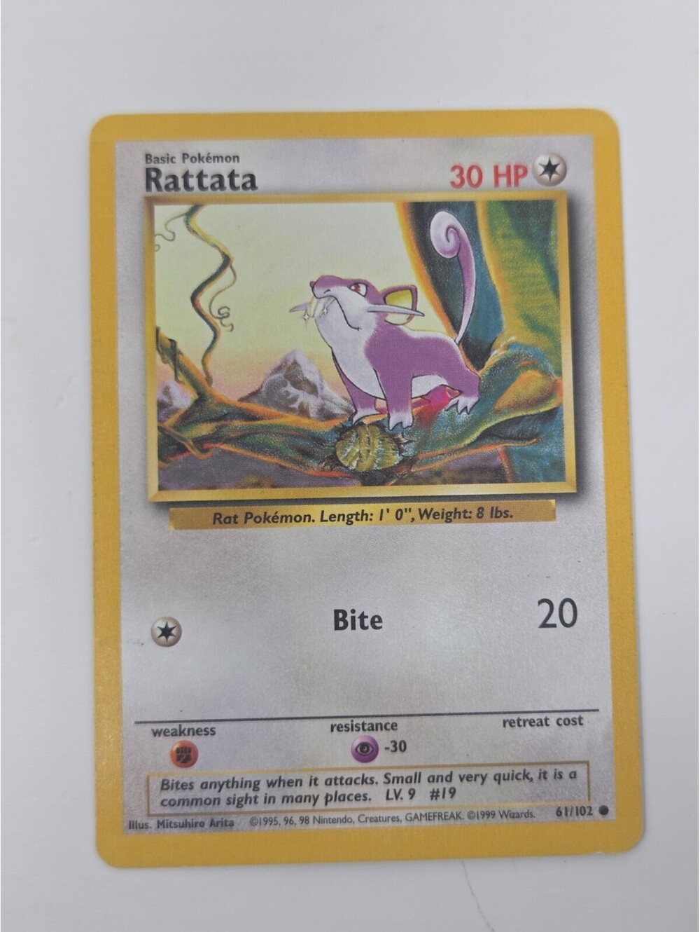 Pokémon Rattata 61/102 1999 Base Set Colorless Basic Card Mitsuhiro Arita